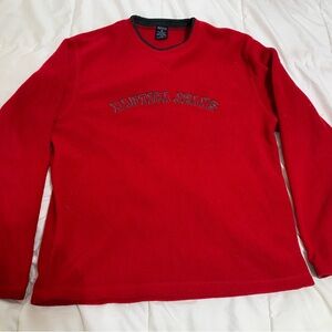 NAUTICA Red Fleece Gray Trim Pullover Adult Size LARGE Fall Winter